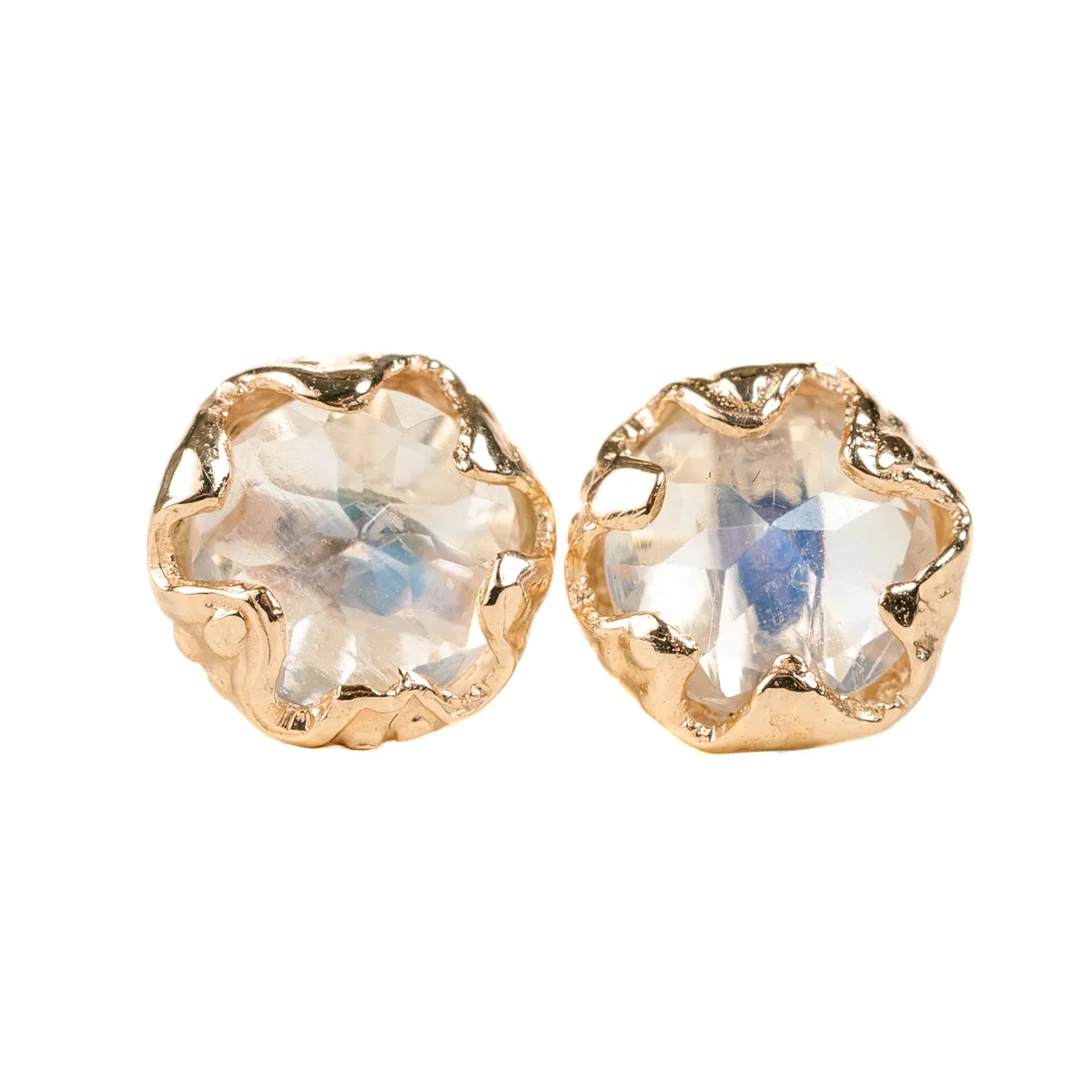 Moonstone Jester Studs - 14k Gold Glamourous Piece Fresh Statement