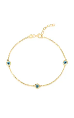 Edgy Accents Spiritual Sight Evil Eye Station Bracelet 14K