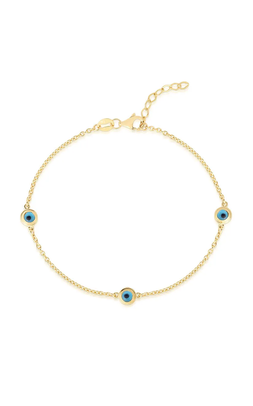 Edgy Accents Spiritual Sight Evil Eye Station Bracelet 14K