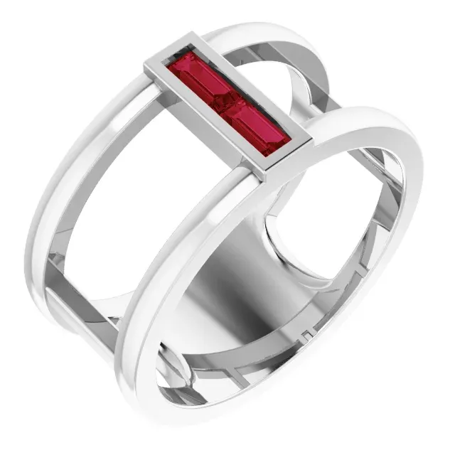 Platinum Ruby Baguette Ring Dainty Glow Son Gift