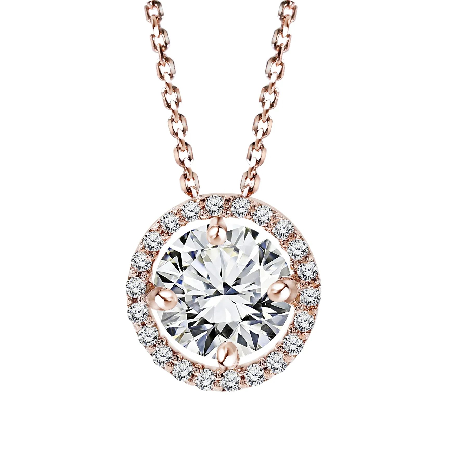 Versatile Design Solitaire 1.25 Carat Round Cut Real Moissanite Halo Pendant Necklace in 18k White Gold Over Silver