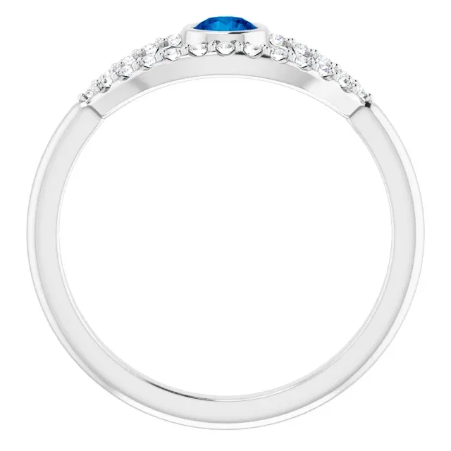 14K White Blue Sapphire & White Sapphire Evil Eye Ring Romantic Gesture Glamorous Ornament