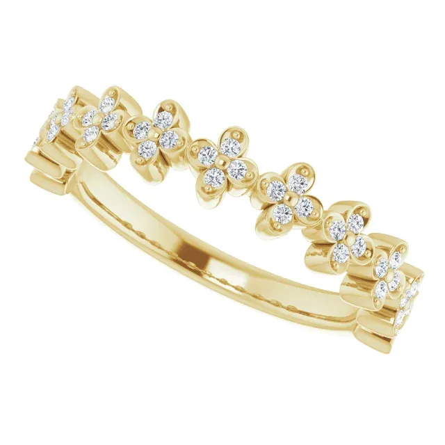 14K Yellow 1/6 CTW Diamond Stackable Clover Ring Ornate Adornment Functional Appearance