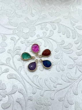 Vibrant Accent Music Festival Gold Over Brass Soldered Natural Agate Stone Drop Pendant with, 2 Styles Semi-Precious Gemstones Sold by the Piece. Fast Ship 5 Colors.