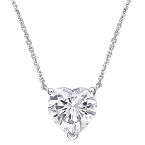Gorgeous 1 Carat Heart Cut Moissanite Pendant Necklace in 18K White Gold Plating over Silver Great Accessory For Her