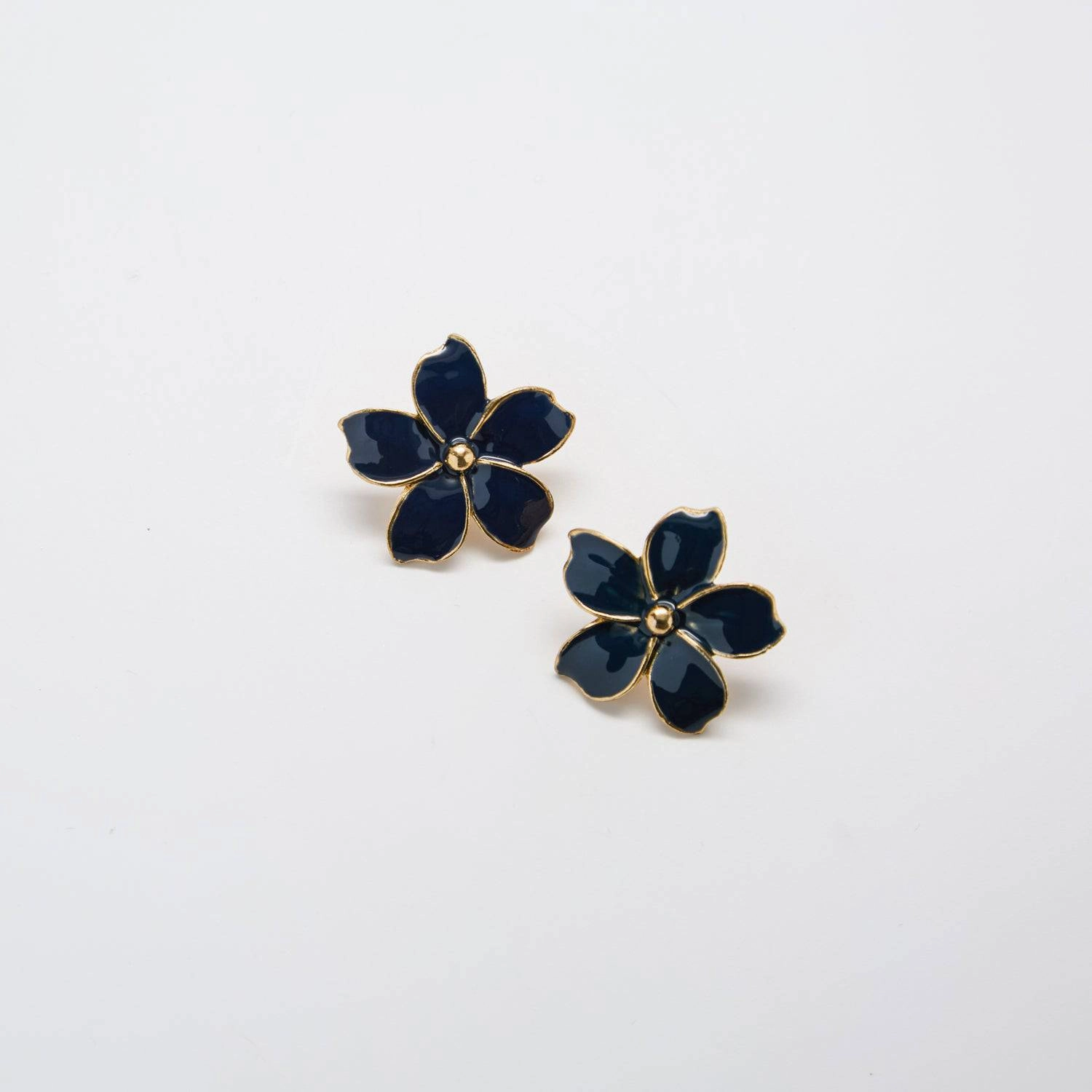 Subtle Accent Vintage Navy Flower Earrings