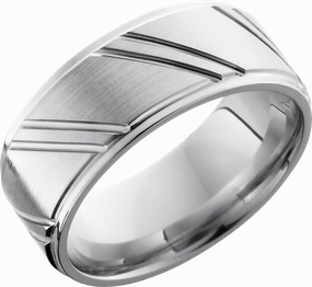 Cobalt chrome 9mm flat band with grooved edges and laser-carved stripes Simple Glow