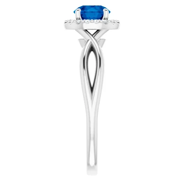 Branded Style Platinum Lab-Grown Lab-Grown Blue Sapphire & 1/10 CTW Diamond Ring