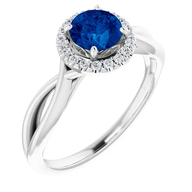Platinum Lab-Grown Lab-Grown Blue Sapphire & 1/10 CTW Diamond Ring Chic Item