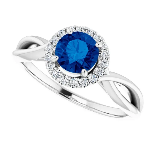 Fashion Accessory Platinum Lab-Grown Lab-Grown Blue Sapphire & 1/10 CTW Diamond Ring