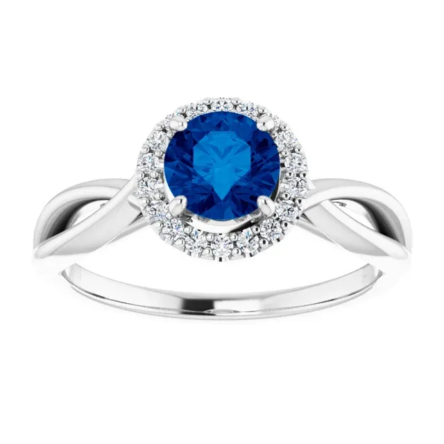 Platinum Lab-Grown Lab-Grown Blue Sapphire & 1/10 CTW Diamond Ring Timeless Look
