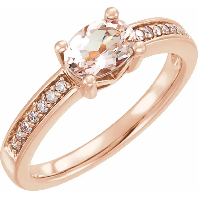Luxury Memento 14K Rose Morganite & 1/10 CTW Diamond Ring