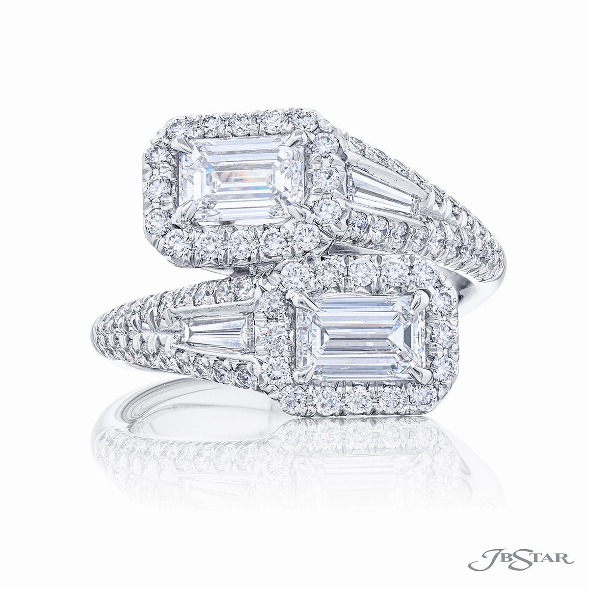 JB Star Emerald Diamond Bypass Fashion Ring in Platinum (2.52ctw) Functional Style Fantastic Design