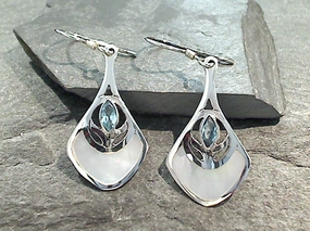 Shiny Creation Blue Topaz, Mother Of Pearl, Sterling Silver Earrings