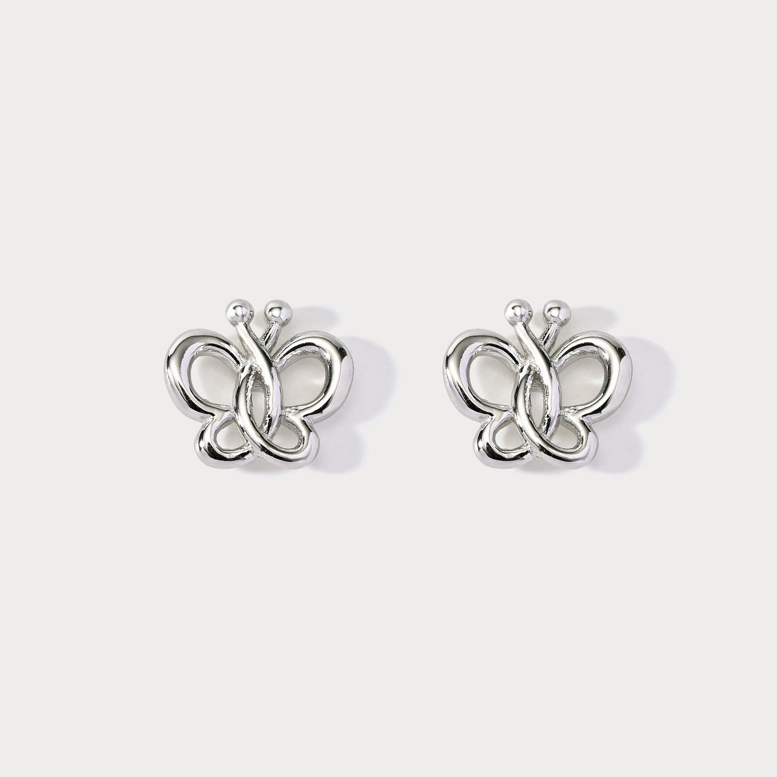 Secure Accent Silver Butterfly Stud Earrings