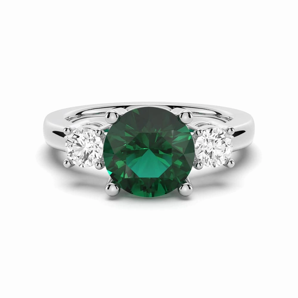 Sleek Look Luxury Edge 1.5 CT. Classic Three Stone  Emerald and White Sapphire Ring