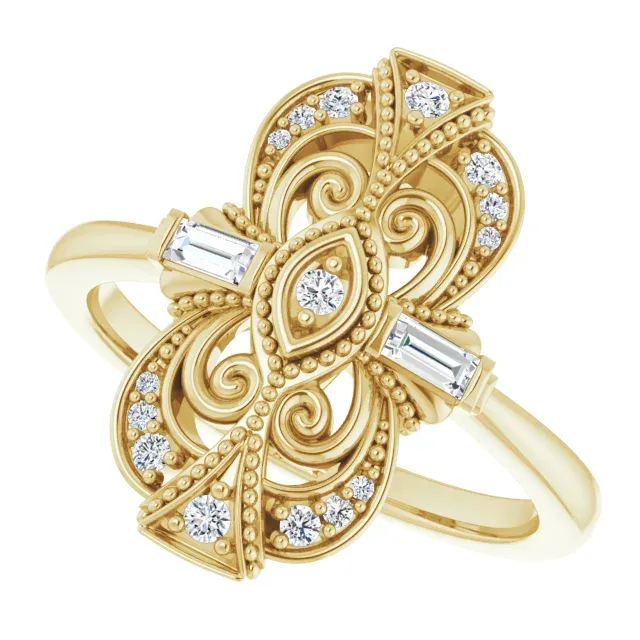 Comfortable Craft Artistic Work 14K Yellow 1/6 CTW Diamond Vintage-Inspired Ring