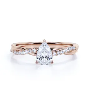 Teardrop 1.75 Carat Moissanite Infinity Engagement Ring Contemporary Feel Glow Mood