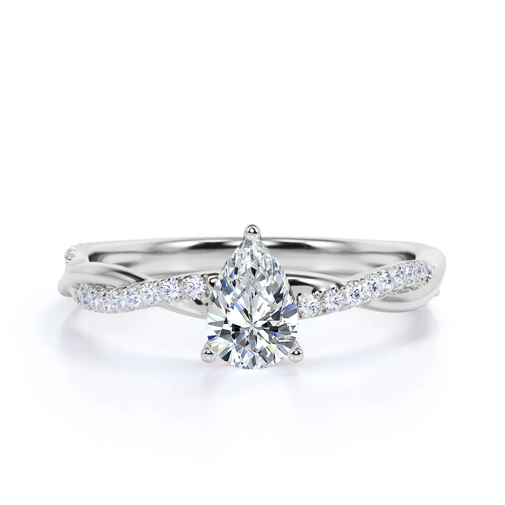 Teardrop 1.75 Carat Moissanite Infinity Engagement Ring Subtle Finish Artful Touch