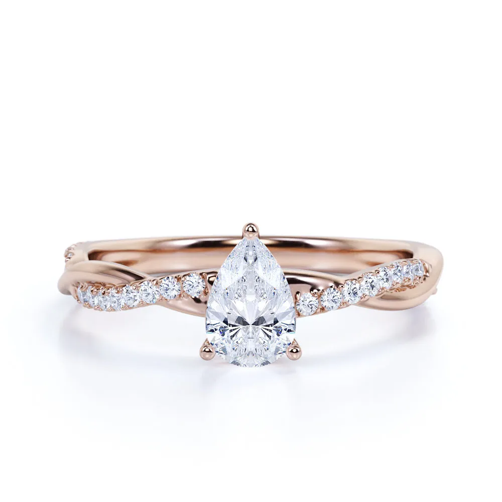 Teardrop 1.75 Carat Moissanite Infinity Engagement Ring Crafted Detail