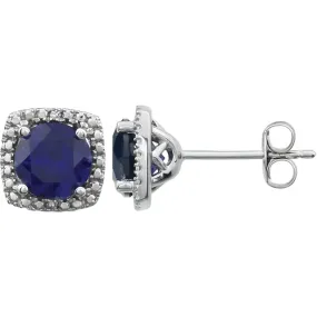 Shining Craft Sterling Silver Created Blue Sapphire & .015 CTW Diamond Earrings
