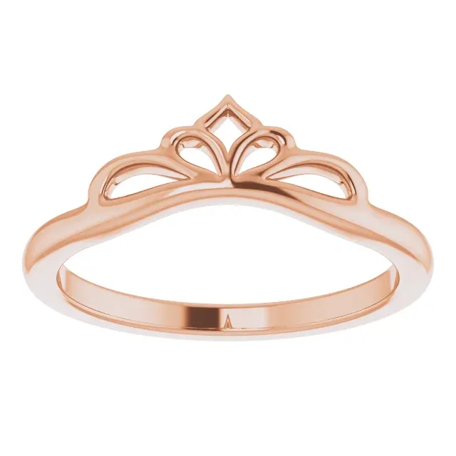 Resilient material fixed size 14K Rose Stackable Crown Ring