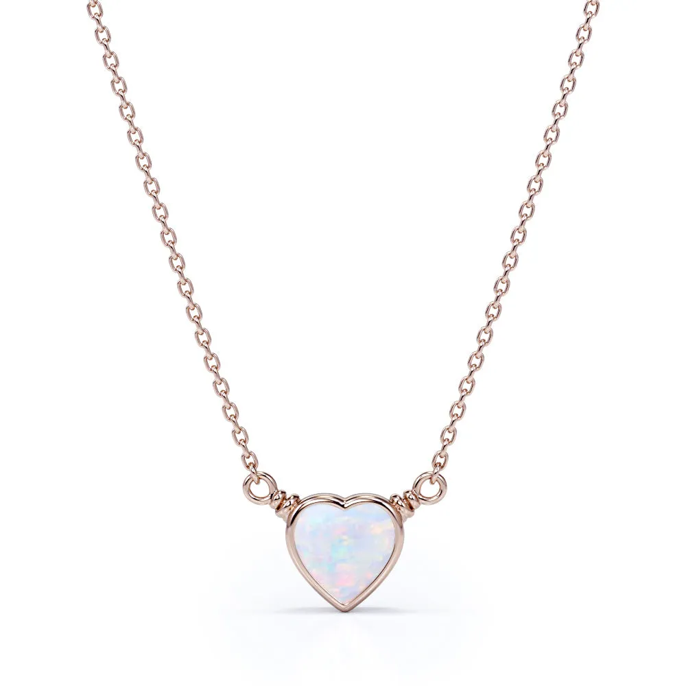 Romantic 0.5 Carat Heart Shaped Natural Fire Opal Bezel Set Pendant Necklace In White Gold Seasonal Trend Modern Piece