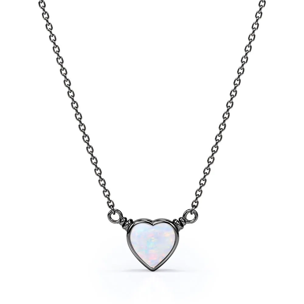 Initial Adornment Romantic 0.5 Carat Heart Shaped Natural Fire Opal Bezel Set Pendant Necklace In White Gold