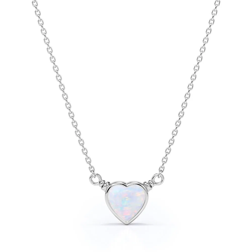 Romantic 0.5 Carat Heart Shaped Natural Fire Opal Bezel Set Pendant Necklace In White Gold Community Accessory