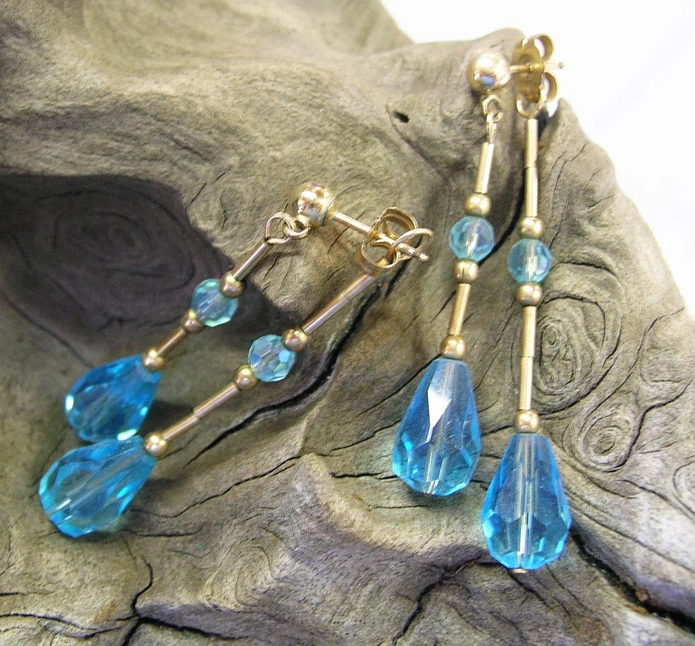 Geometric Jewelry Fabulous Front-and-Back Aqua Crystal Teardrop Dangle Earrings