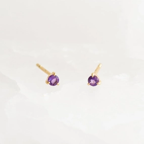 February Birthstone Stud Earrings 14k Gold - Amethyst Cool Detail
