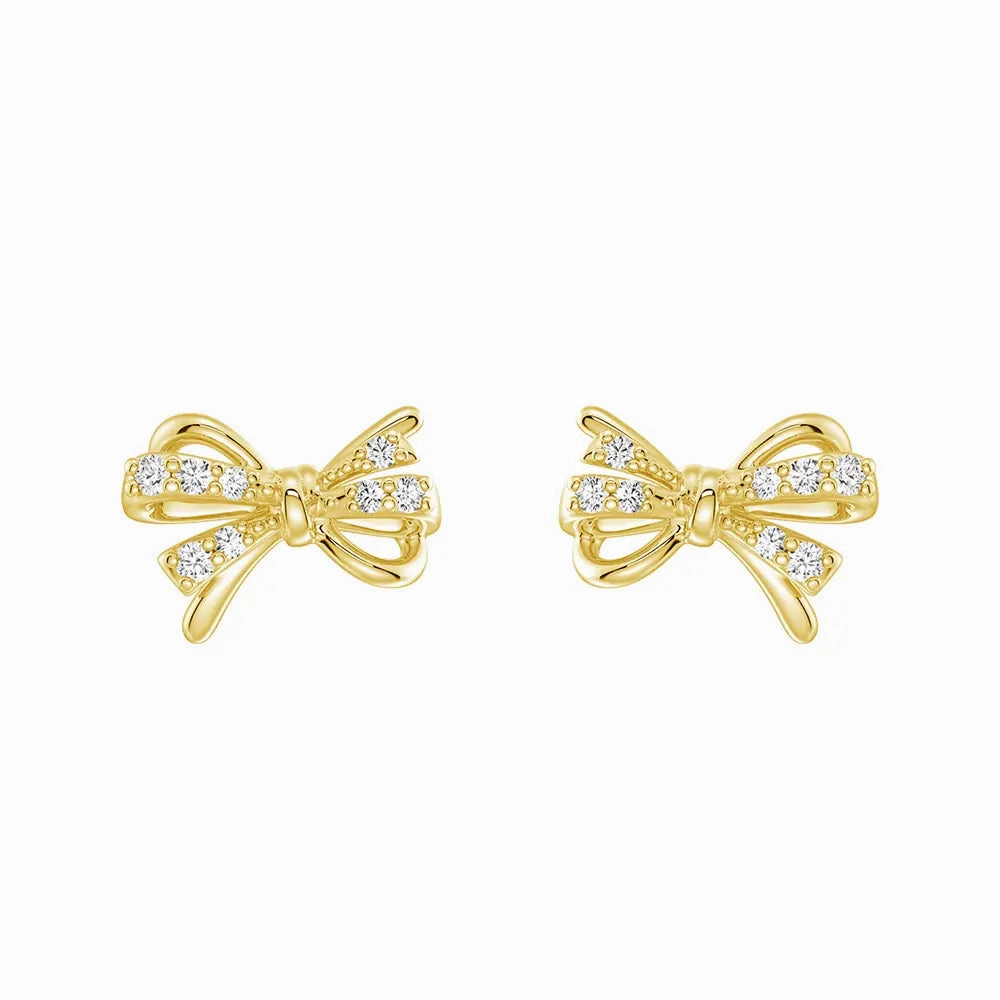Dazzling Style Trendy Layer Filigree Bow Edge Moissanite Diamond  Stud Earrings