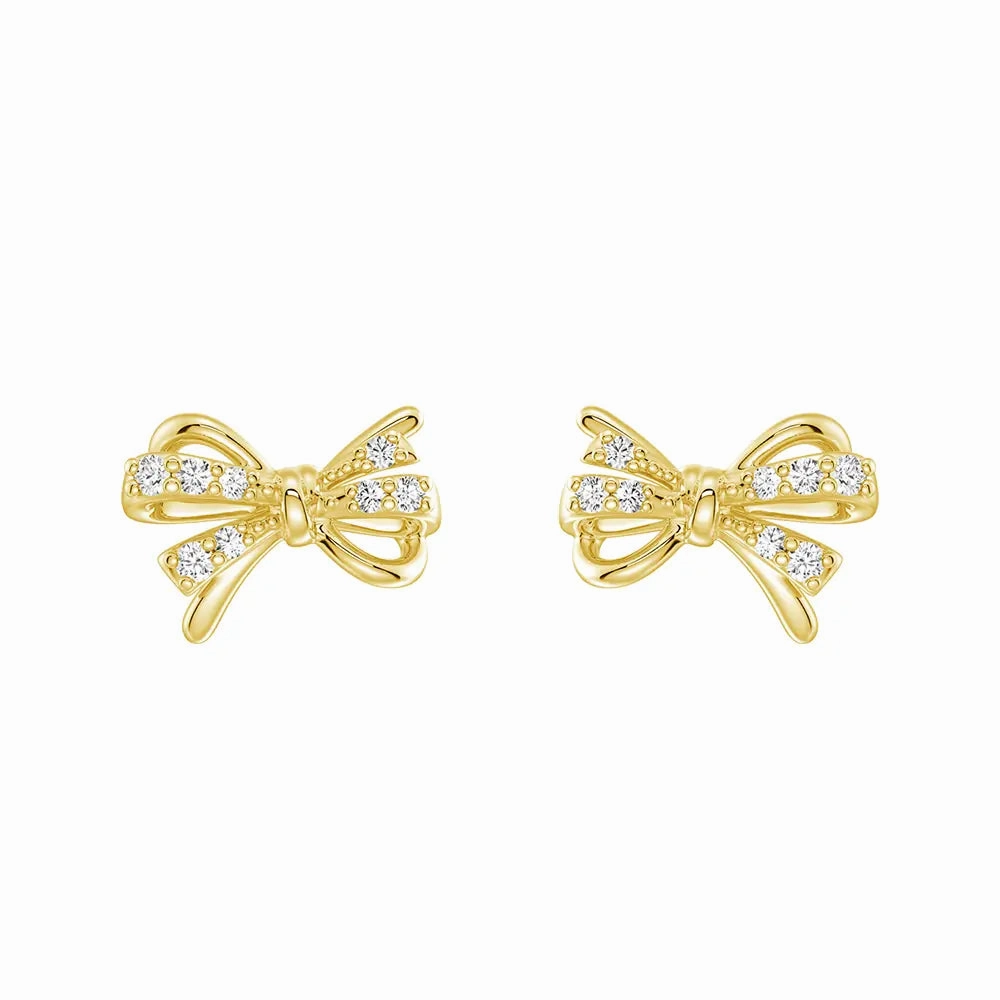 Filigree Bow Edge Moissanite Diamond  Stud Earrings Fashionable Look Trendy Appeal