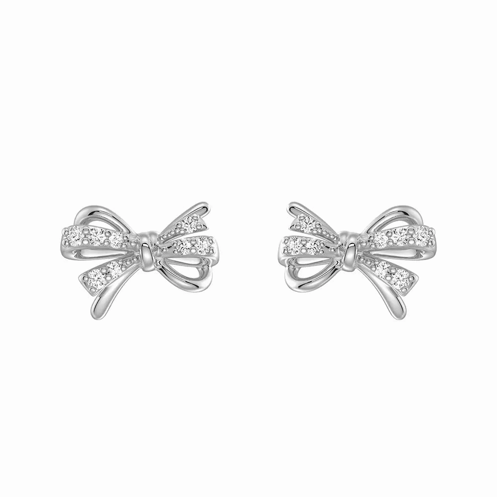 Filigree Bow Edge Moissanite Diamond  Stud Earrings Distinctive Highlight Glistening Finish