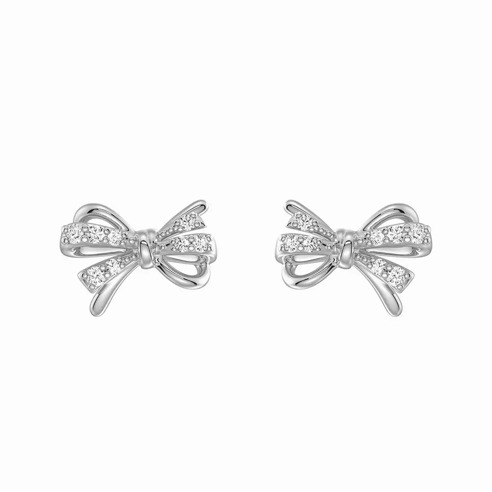Luxury Moments Distinctive Sparkle Filigree Bow Edge Moissanite Diamond  Stud Earrings