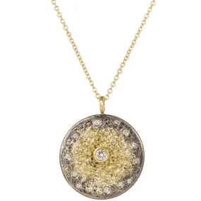 Elegant Shape Handcrafted Design Shine Starburst Necklace on 14k Gold Chain - 22k/18k/14k Gold, Oxidized Silver   VS Diamonds