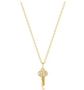Impeccable Form Exclusive Craft Ania Haie 14K Yellow Gold Round Shape Diamond Key Pendant with a 14K Yellow Gold Link Necklace (0.035ctw)