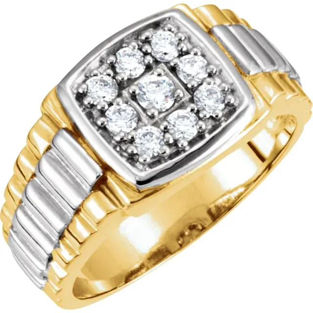 14K Yellow/White 3/8 CTW Diamond Ring Lightweight Art Modern Accessory