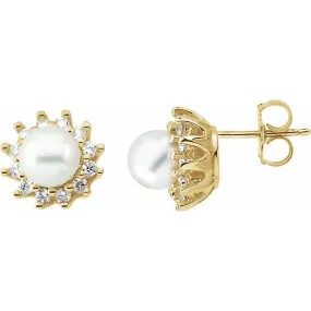 Statement Accent 14K Yellow Akoya Cultured Pearl & 1/3 CTW Diamond Earrings