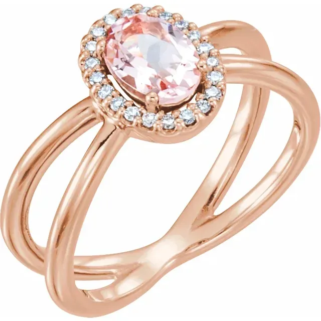 Representational Piece Bright Finish 14K Rose Morganite & .08 CTW Diamond Ring