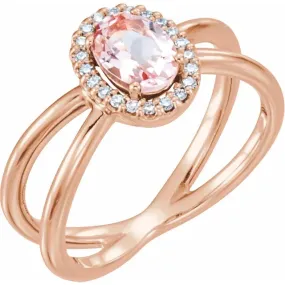 Representational Piece Bright Finish 14K Rose Morganite & .08 CTW Diamond Ring