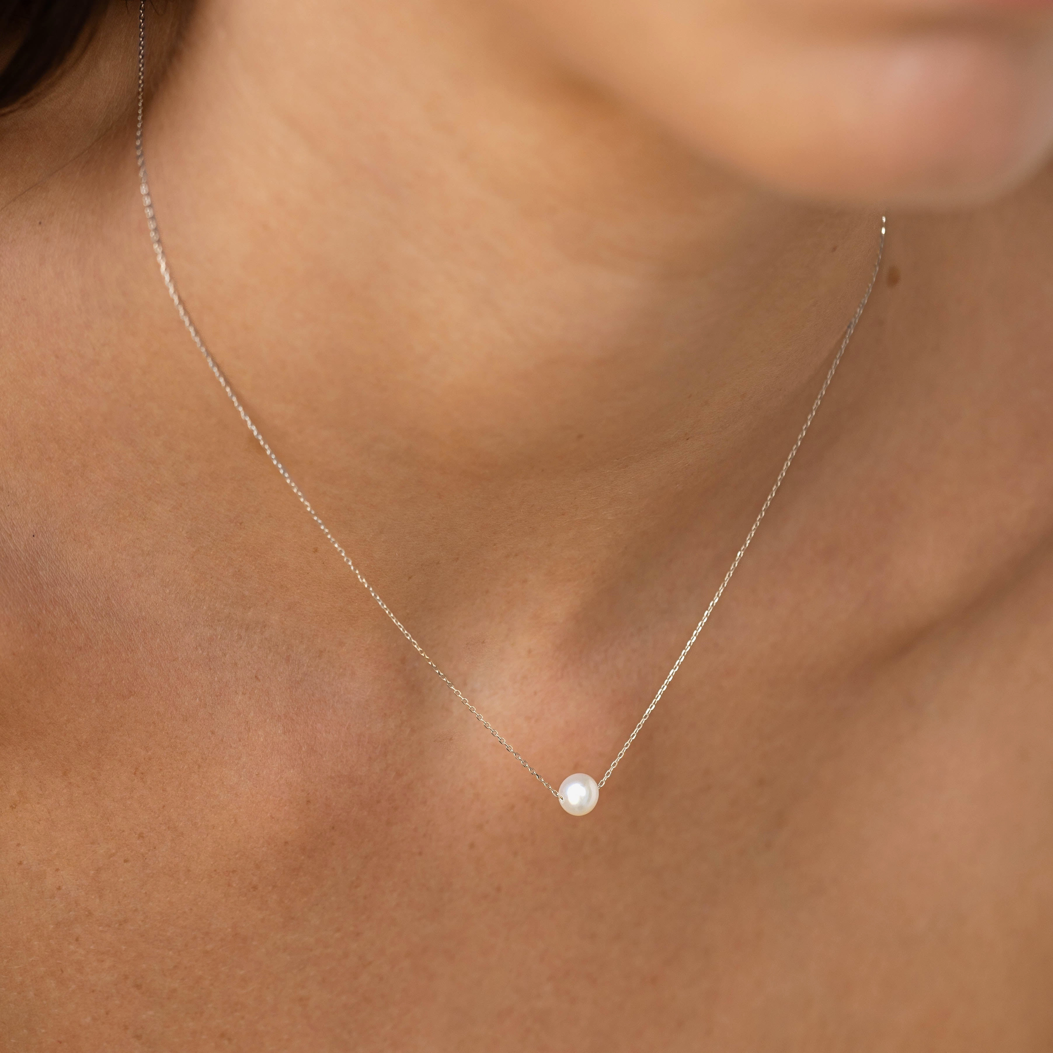Floating Pearl Necklace White Gold - Caris Trendy Outfit Everyday Accessory