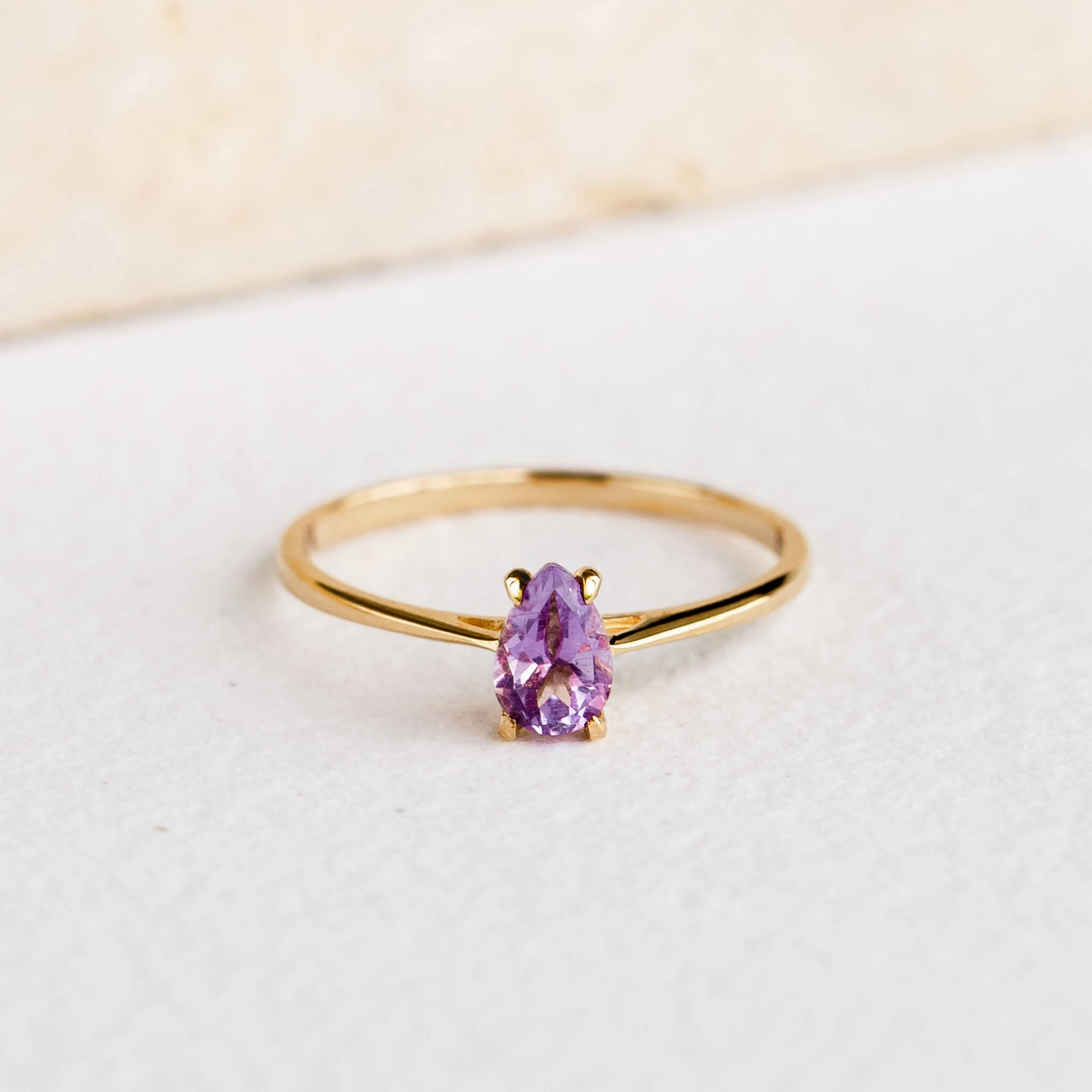 Gloss Finish Pear Shaped Ring Amethyst - Martine
