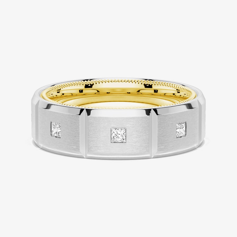 Stylish Pop Gleaming Accent 8mm Two Tone Matte Finish Princess Cut Moissanite Men's Band