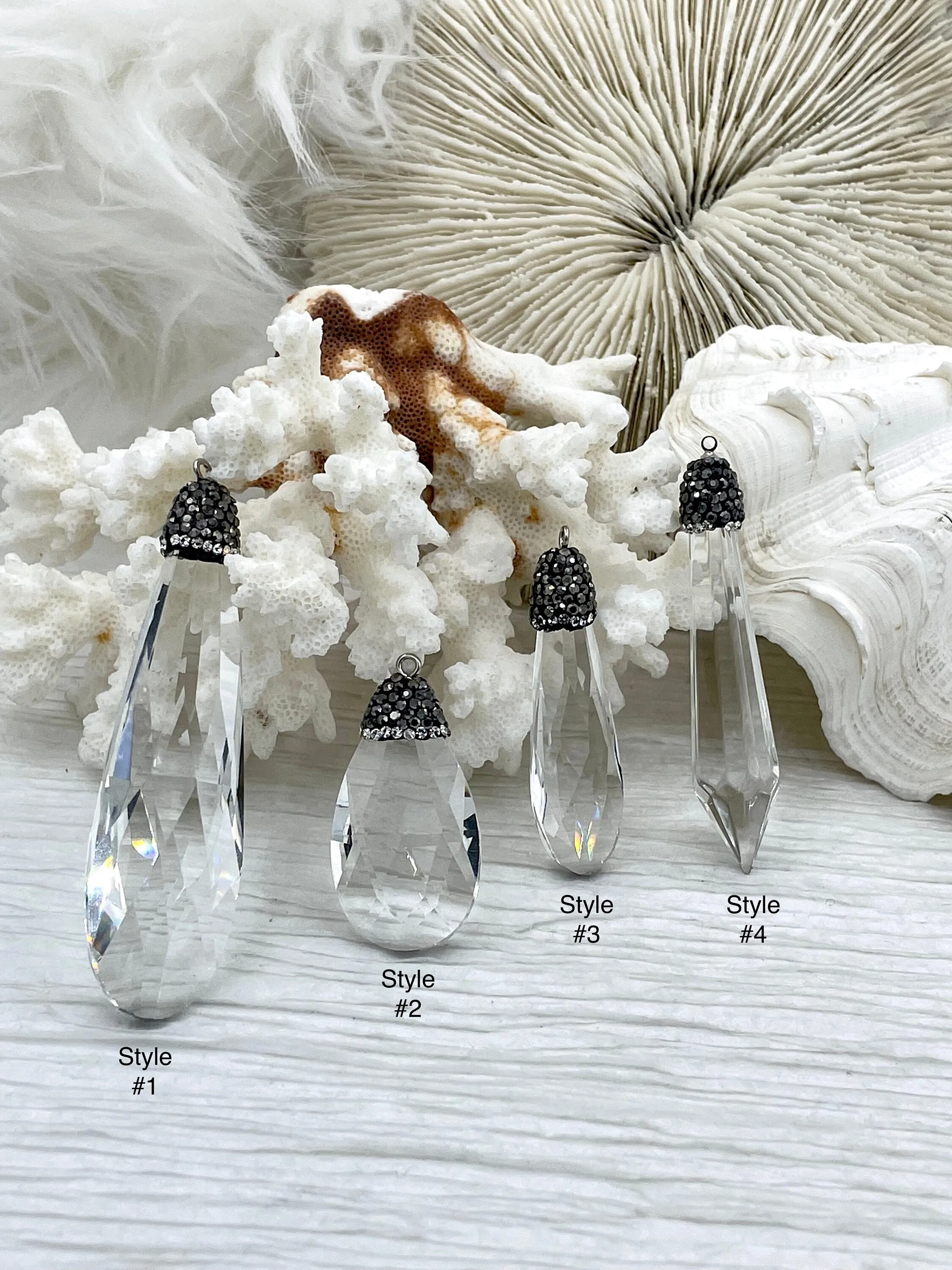 Spring Color classic accessory Clear Crystal Pendants and charms with Clear and Gunmetal Cubic Zirconia. 4 Styles of Charms and Pendants, Clear Crystal. Fast Shipping