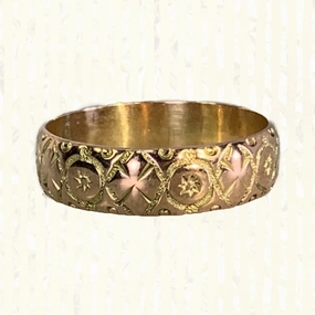 Antique 1920s Etched Rose Gold Wedding Band with Art Nouveau Design. Stacking or Thumb Ring. Timeless Touch Unique Element