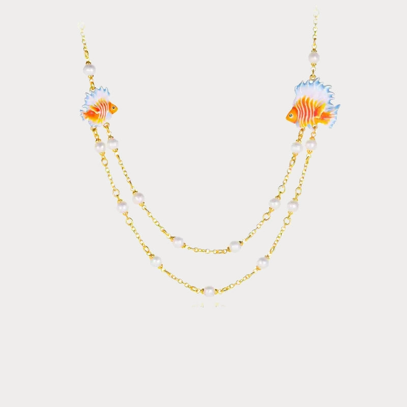 Fish Layered Necklace Triple Strand Accessory