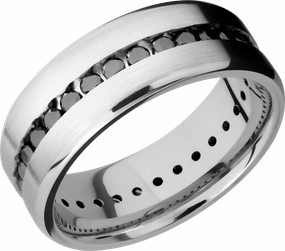 Cobalt chrome 8mm beveled band with .04ct channel-set eternity black diamonds Feminine Light
