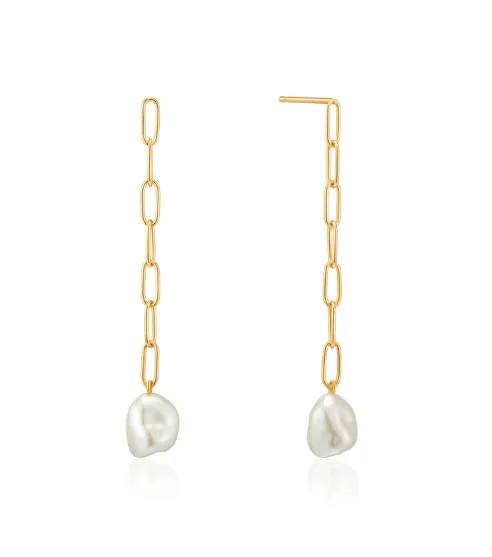Premium Radiance Radiant Design Ania Haie Gold Pearl Chunky Drop Earrings in 925 Sterling Silver/14K Yellow Gold Plated