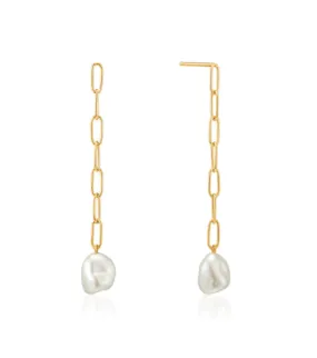 Premium Radiance Radiant Design Ania Haie Gold Pearl Chunky Drop Earrings in 925 Sterling Silver/14K Yellow Gold Plated